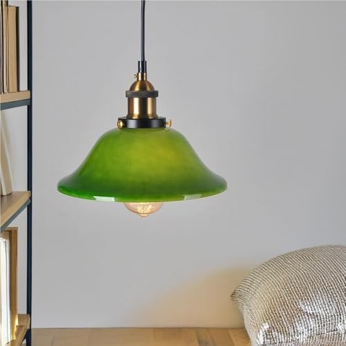 Lámpara colgante minimalista de cristal verde campana E27 vintage metal cocina dormitorio comedor 3