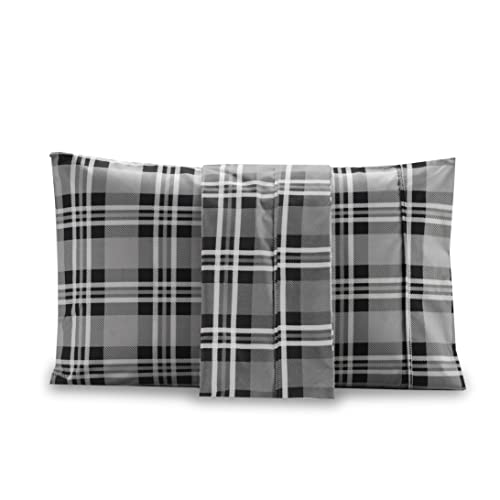 Valerian Plaid Printed Pillowcases 2-Piece Set Egyptian Quality 1500 Thread Count Timeless Classic Designs Soft and Smooth Weave, Wrinkle Resistant, Plaid King Pillowcase, Gray - image 1