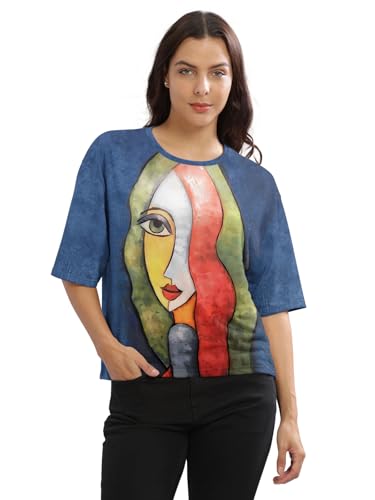 Image of HELLCAT Beige Printed Loose Fit Crew-Neck Crop T-Shirt for Women