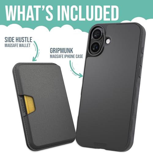 Image of Smartish iPhone 16 Plus Magnetic Case with MagSafe Wallet - Gripmunk - Magsafe Compatible Thin Grip Cover + Detachable Magnetic Credit Card Holder - Black Tie Affair