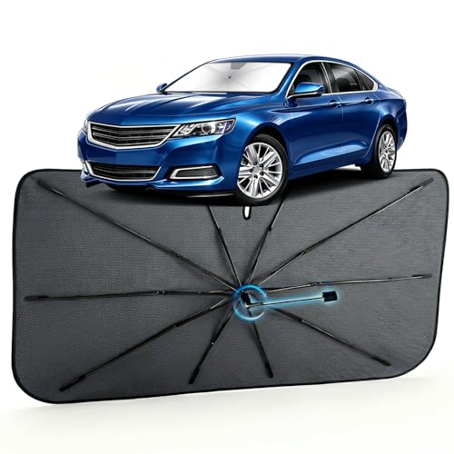 Image of Car Windshield Sun Shade for Chevrolet Impala 2006-2020 - Reflective Coated Fabric Sunshade Umbrella for Front Window, UV Protection Heat Shield Sun Blocker Heat Reflector, 1:1 Exact Fit Keep Car Cool