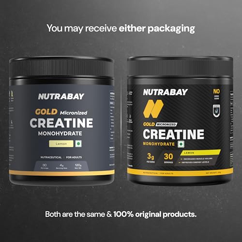 Image of Nutrabay Gold Micronised Creatine Monohydrate Powder 3000 mg Creatine per Serving, NABL Lab Tested - Increases Muscle Mass, Strength & Power - Pre /Post Workout Supplement - 120g, Lemon
