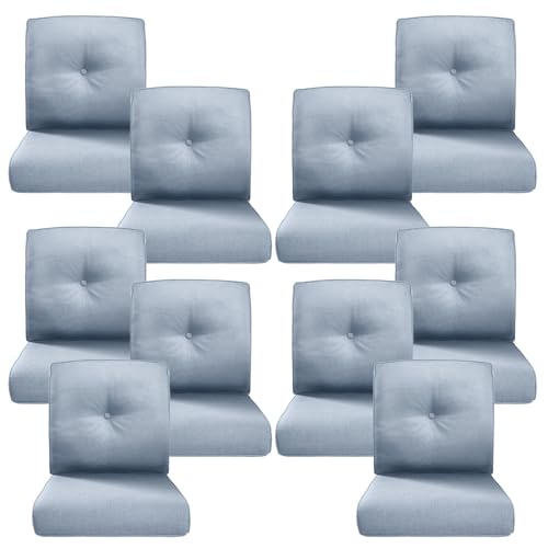 Image of Luxury 4 inch Thick Outdoor Cushion Set of 10 - 22x24 Patio Furniture Cushions with 28D High-Density Foam, Water-Resistant & Fade-Resistant Fabric, Removable Covers for Patio Furniture Sofa - Baby Blue