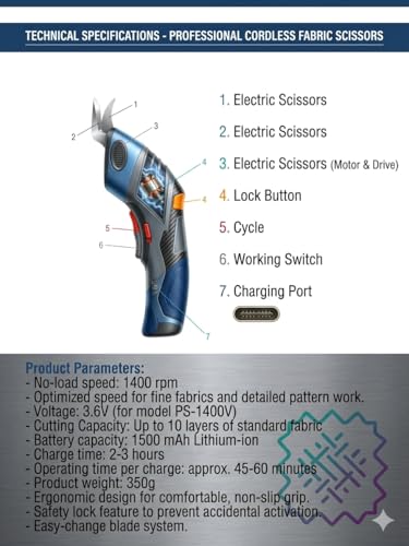 Image of KAITO Cordless Electric Scissors 3.6 V Rechargeable Fabric Cutter with USB Charging | Portable Power Scissors for Fabric, Cardboard, Leather, Carpet, Vinyl & DIY Craft Cutting