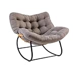 SUNNYNEST Egg Chairs Oversized Rattan Wicker Outdoor Chair Metal Frame Garden Rocking Chairs for Adults Large Support Modern (Grey)