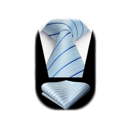 Image of HISDERN Stripe Tie Mens Ties with Pocket Square Set Classic 3.4'' Silk Formal Necktie Handkerchief for Business Wedding