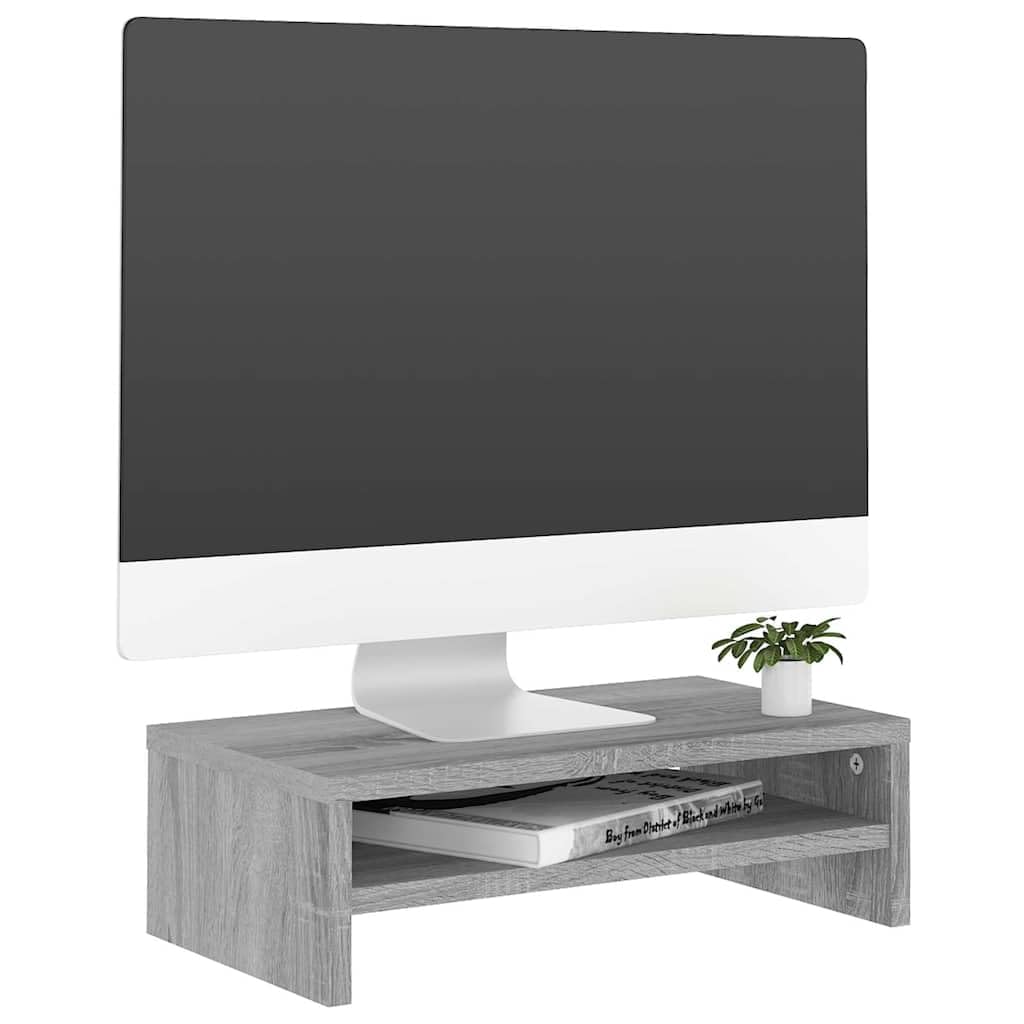 Leasha Rehausseur Écran PC Bureau, Réhausseur d'Écran Support de Moniteur Sonoma gris 42x24x13 cm Bois d'ingénierie