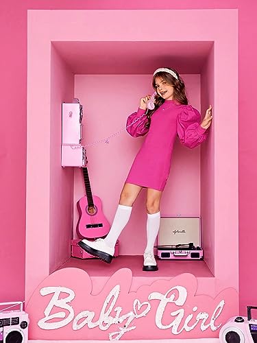 WDIRARA Girl's Knitted Mock Neck Bodycon Mini Dress Lantern Sleeve Short Pencil Dress4