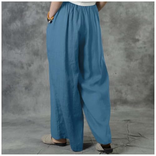 MLAFE Summer Linen Blend Wide Leg Pants Women' s Culottes Elastic Waist Casual Palazzo Trousers Solid Casual Loose Pantalon3