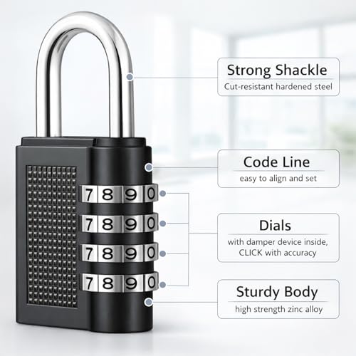 Image of Oblivion Number Locks for Door 3 Pcs - Multicolour 4-Digit Number Combination Anti-Theft Metal Lock for Travel Bag, Luggage, Door, Tool Box, Resettable PIN Number Padlock (Initial Password 0-0-0-0)