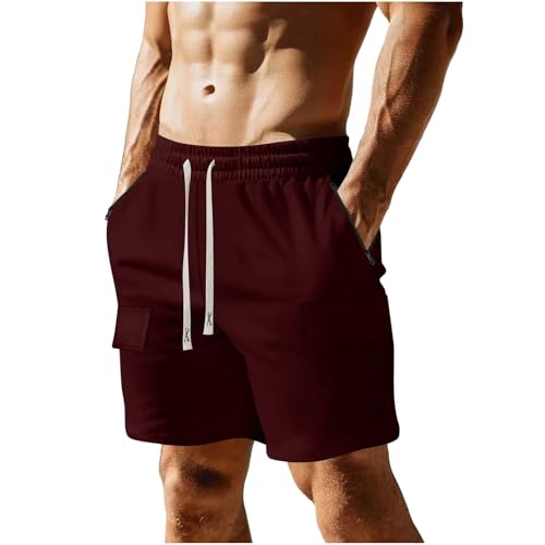 Image of Mens Casual Cargo Shorts Outdoor Elastic Waist Drawstring Sweat Shorts Breathable Gym Workout Jogger Shorts Summer