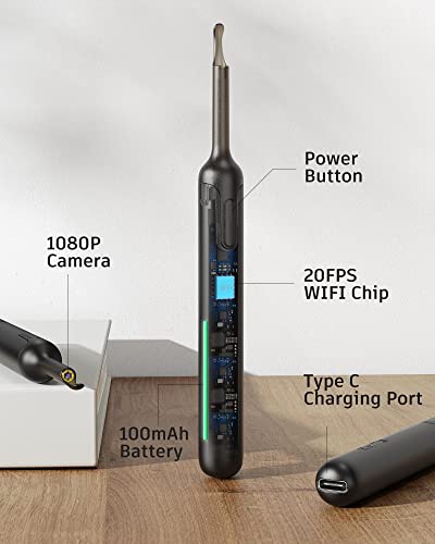 Ear Wax Removal Tool Camera, Ear Cleaner, Safe Non-Detachable Ear Scoop, Earwax Removal Kit With 300W 1080P Ear Camera, Ear Pick Equipped With 6 Led Lights, Black #TOP4