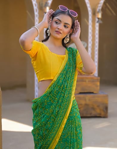 Image of SIRIL Women's Chiffon Printed Saree With Unstitched Blouse Piece