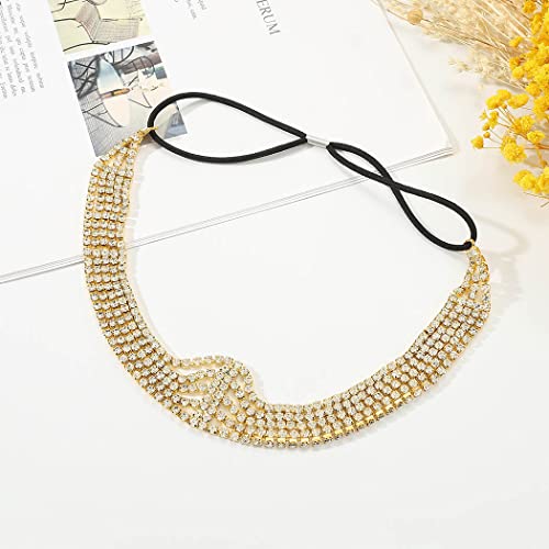 Jeairts Rhinestone Head Chain Forehead Bridal Headband Elastic Crystal Hair Band Halloween Prom Hair Jewelry For Women And Girls (2-Gold) #TOP2