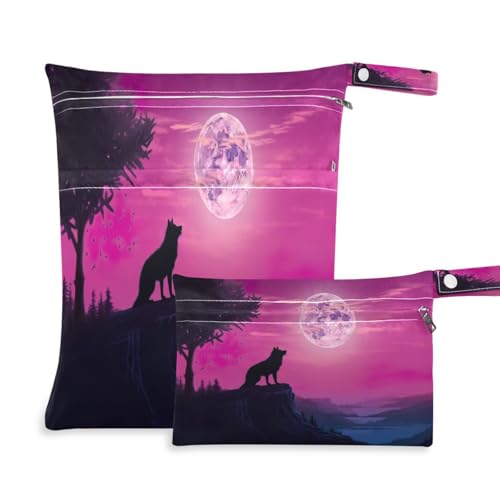 ATTX Lonely Wolf Howling Wet Dry Bags 2-Pack - Reusable Cloth Diaper Storage for Travel, Beach & Gym | Multi-Use Waterproof Bags for Swimsuits, Baby Clothes, Sports Gear#10