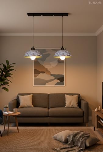 Image of Wooden Hanging Antique-White Linear Cluster | Pendant Lamp for Dining, Hall, Living Room | Handcrafted Wooden Hanging Ceiling Light with Adjustable Cord