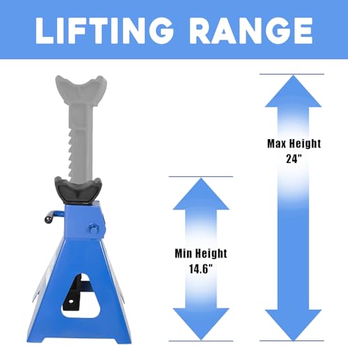 Image of 6 Ton (12,000 LBs) Automotive Jack Stands,Heavy Duty Steel Car Lifting Stand for Garages,Repair Shops,Adjustable Height 14.6 inch- 24 inch,1 Pair