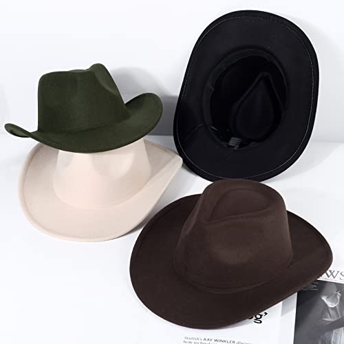 Image of QLAUCA 2 Pack Western Cowboy Hats for Women and Men Classic Felt Wide Brim Costume Cow Boy Hat Roll Up Brim Cowgirl Hat