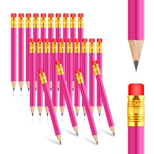 Lusofie 24 Pcs Mini Golf Pencils with Erasers - HB Graphite Pencils for Students Designers, Architects & Office (Rose Red)