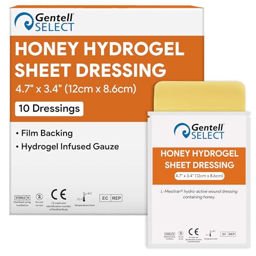 Image of Honey Hydrogel Sheet Dressing 4.7 inchx3.4 inch - 10 Hydrogel Sheets with 30% Medical Grade Honey for Wounds - Good for Ulcers, Surgical Wounds, Donor Sites, Cuts, Abrasions, and More