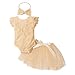 3PCs Toddler Girl Pagliaccetto Tuta Neonato Vestito da Festa T-Shirt Neonato T-Shirt Top Fiocco Fascia Principessa Tutu Vestito Gonna in Tulle Abiti Casual Set di Abiti (Beige, 0-3 Mesi)