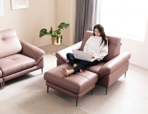 Image of Fabrique David Leatherette Sturdy Look 1 Seater Sofa Set with Puffy Light Pink | Luxury Comfortable Furniture Perfect for Home Guests Office & Living Room | Stainless Steel Legs