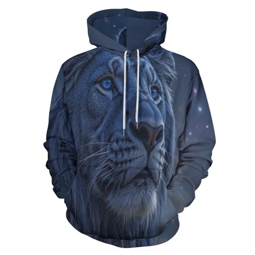 Pull à capuche lion au look cool et mystérieux - Sweat-shirt à imprimé portrait d'animal