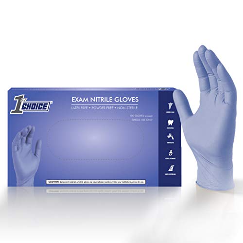 1st Choice Light Indigo Nitrile Disposable Exam Grade Gloves, 3 Mil, Latex and PowderFree