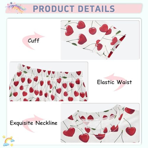 ALAZA Fruit Cherry Heart White Pajamas Long Sleeve Sleepwear 2-Piece Pajama Set4