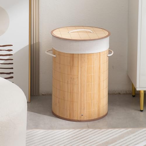 HomeStorie Eco-Friendly Foldable Bamboo Laundry Basket Hamper wit...