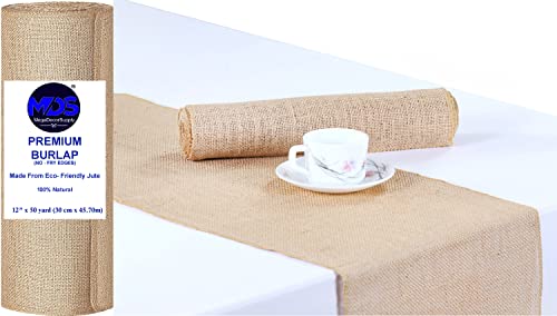 MDS - Paquete de 1 camino de mesa de arpillera de boda de 30,5 cm x 50 m de largo, rollo para manteles individuales o centros de mesa de tela de yute tejida y decoración rústica para el hogar para