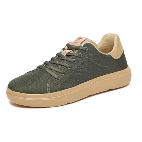 Plaeto Classic Sneakers for Men, Olive/Honey, UK 8
