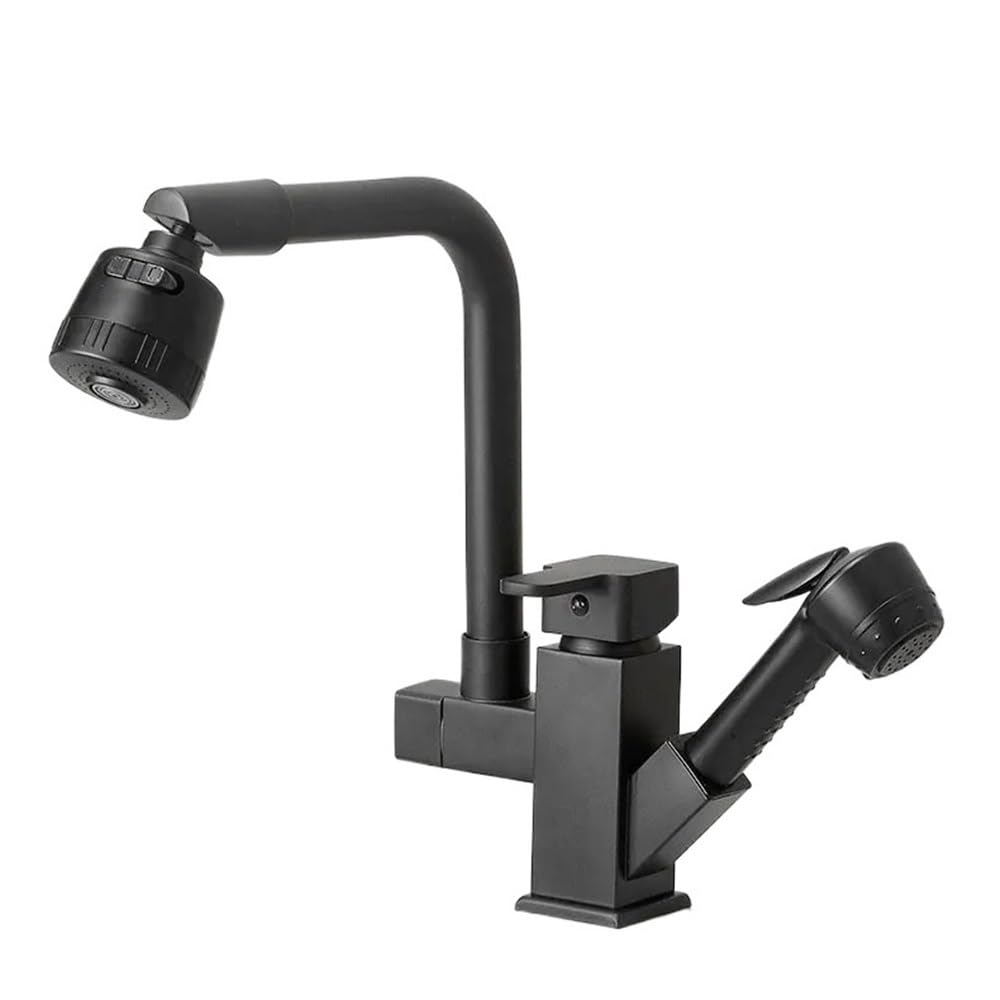 Kitchen Faucets Black 304 Stainless Steel Pull Out Hot and Cold Kitchen Faucet Sink Swivel Multifunctional Faucet XT-254