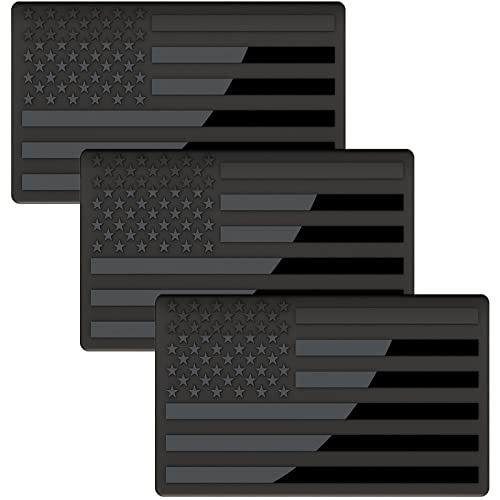 Image of Embossed 3D Metal All Black American Flag Emblem Decal Stickers (3 Pack), Matte Black 5 inch x 3 inch Patriotic USA US Flag Car Decals Bumper Stickers for Truck, Window, Motorcycle, Support US Military