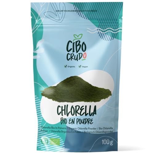 Poudre de Chlorella Bio - 100g. Algues Chlorelle Vulgaris. Avec Protéines Chlorophylle et Vitamines B12 et C Zinc et Antioxydants Pour Végétariens et Végétaliens.