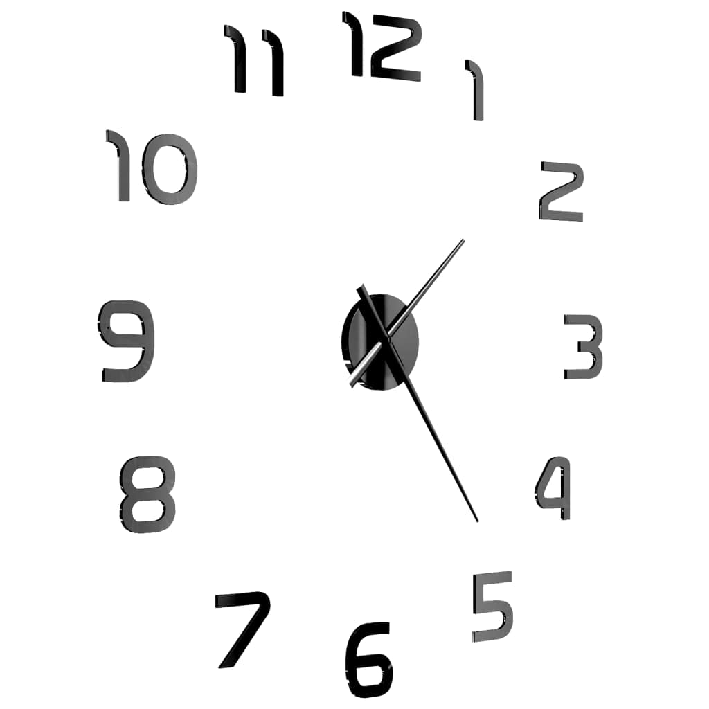 Reloj de pared 3D, diseño moderno, color negro brillante, material EVA, 100 cm, tamaño XXL, silencioso, analógico, salón, cocina, oficina, decoración