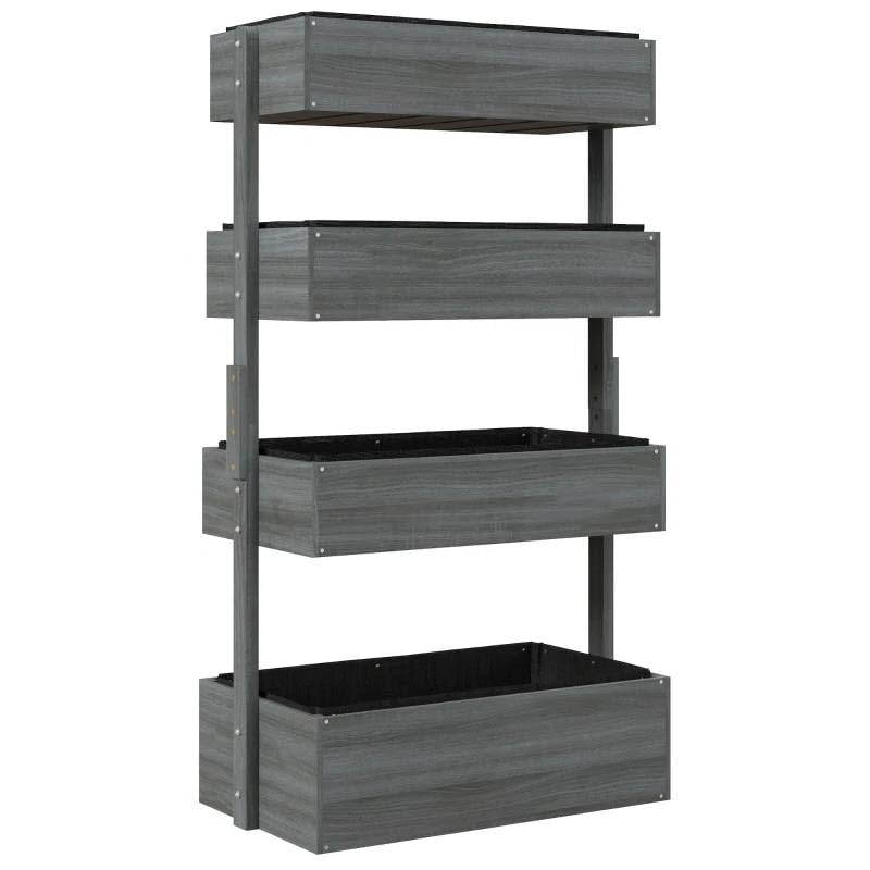 Generic 4 Tier Vertical Wooden Planter Box Raised Bed Grey