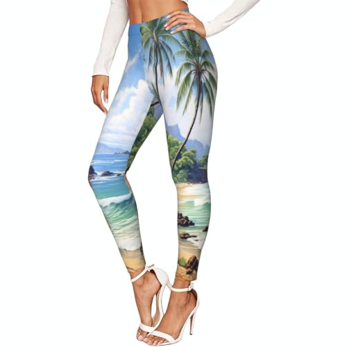 Leggings de yoga estilo hawai mallas comodas para descanso con estampado tropical de palmeras