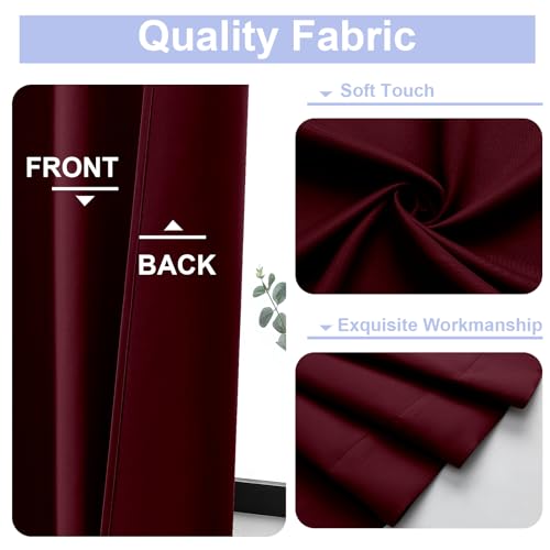 Simplebrand Ava Burgundy Blackout Curtains for Bedroom 96 Inches Long 2 Panels, Solid Thermal Insulated, Energy Saving Nursery Window Treatment Curtains Blackout Drapes, W40 x L96 Inch, Burgundy