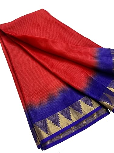 Image of Women's Bhagalpuri Pure Kota Doria Silk Net Saree With Temple Zari Border and Running Blouse Piece