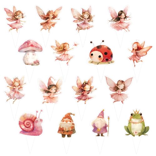 48uds Adornos para Cupcakes de Hadas, Adornos para Cupcakes Decoración Floral para Fiesta de Baby Shower Letrero de Bandera de Cumpleaños Suministros para Decoraciones de Fiesta de Cumpleaños