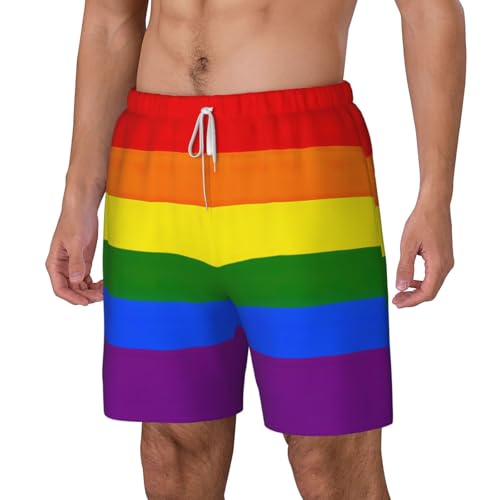 Short de plage double couche EdWal imprimé arc-en-ciel pour homme