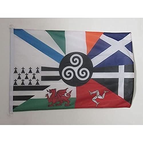 AZ FLAG - Drapeau Celtique multi - 45x30 cm - Pavillon Nautique Celte - Pays Celtes Spécial Bateau Et Extérieur En Maille Bloquée Avec Anneaux Plastiques Intégrés - 30g