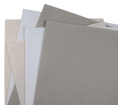 Image of KCS 4 /6 pc of 12 inch x 18 inch(30cmx45cm) 16 Count Cotton Aida Cloth Cross Stitch Fabric (6 pc,Pearl Grey+White+Ecru)