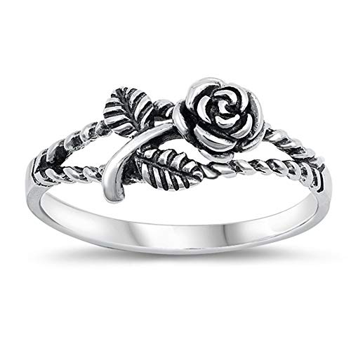 CloseoutWarehouse 925 Sterling Silver Rose Flower Ring