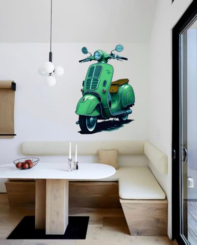 Image of Akki World Green Scooter Wall Sticker For Living Room, Pooja Room, Bedroom, Office (Size - 56 Cm X 46Cm)
