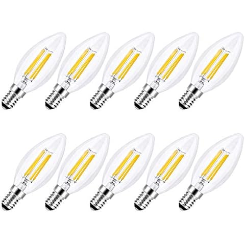 10 Pack Small Screw LED Candle Bulbs 4W, Fancibuy LED Filament Light Bulb Clear, 400LM, 40W Edison Incandescent Bulb Equivalent, SES E14, 230V Cover
