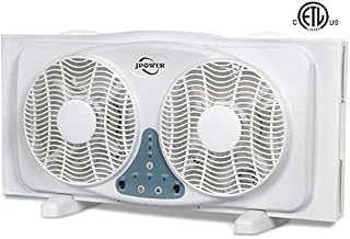 JPOWER 9 Inch Twin Window Fan, 3-Speed Reversible Air Quiet Flow and Thermostat