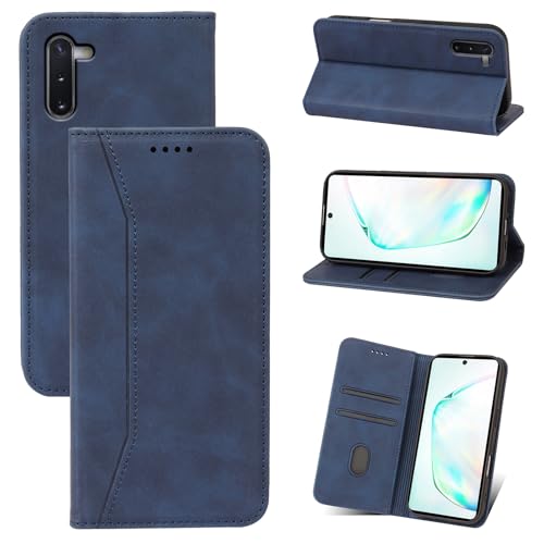 Qizyemy Coque pour Samsung Galaxy Note 10,[Housse en Cuir PU Premium] [Magnétique] [Stand Fonction] Flip Coque pour Étui(Bleu)