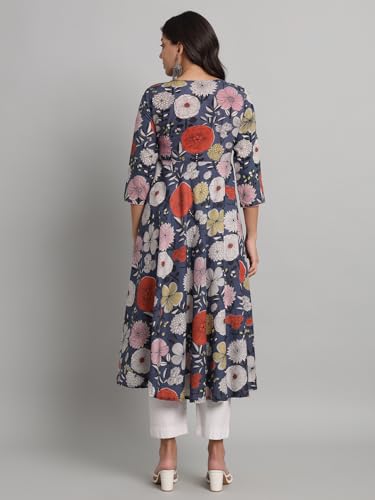 Image of Rapsodia Womens Cotton Green & Brown Floral Printed Flared Kurta